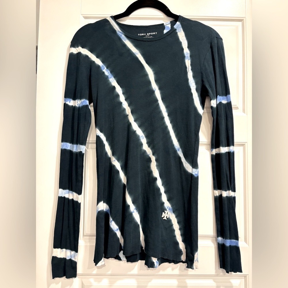 Tory Sport Women's Long Sleeve Top - Black and White Tie-Dye